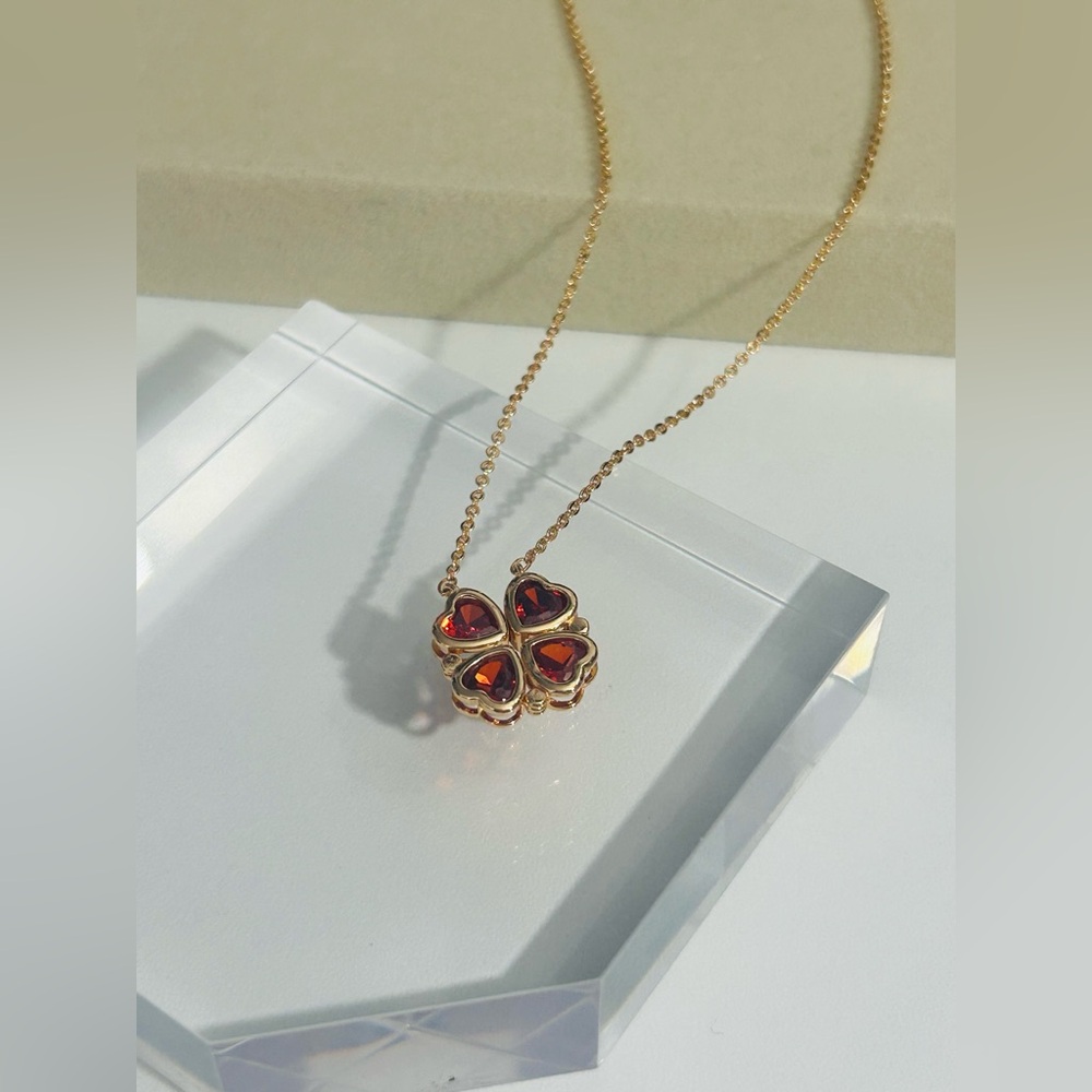 Heart Shaped Clover Magnetic Red & Rose Gold Plated Pendant Necklace - Picture 6 of 12